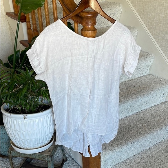 Terzo Millennio Women's White Cream Linen Tunic Top - Picture 2 of 13